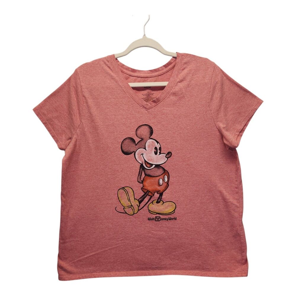 DISNEY Distressed Red V Neck T-Shirt Mickey Mouse Women's 1X